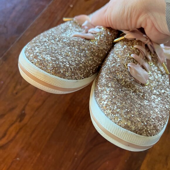 Kate Spade Keds Glitter Sneakers Womens Size 8 US Gold Sparkle With Pink Satin L - Picture 8 of 8